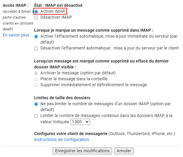 Comment paramétrer les serveurs IMAP et SMTP pour Gmail ?