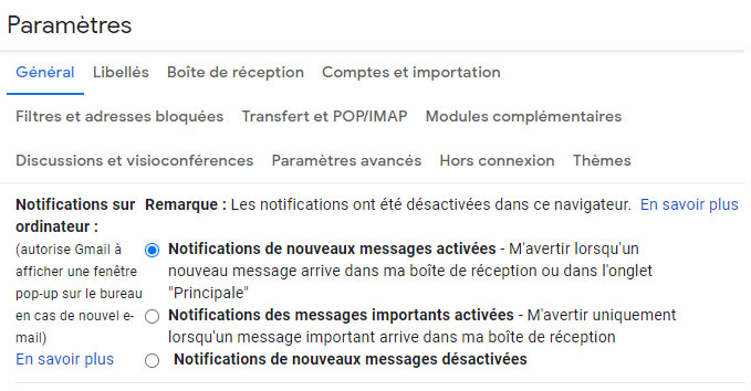 Modifier les paramètres de notifications