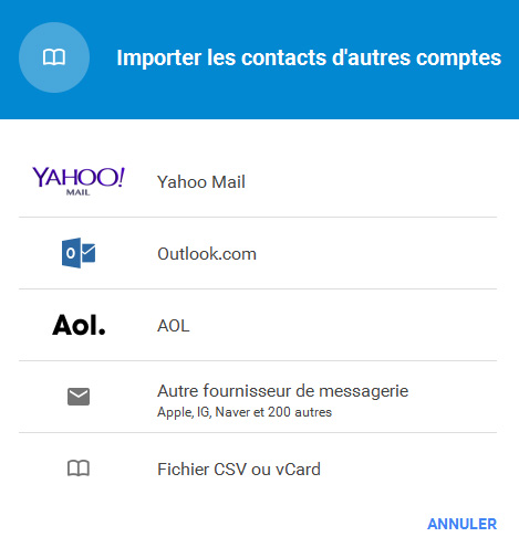 Importer des contacts dans votre compte Gmail