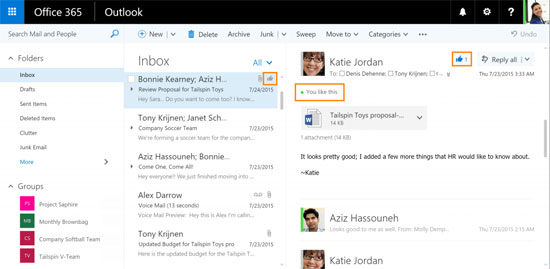 Outlook sur le Web cède aux Likes et autres Mentions