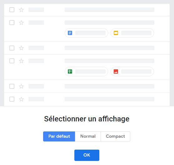 Sélectionner un affichage - Gmail 2018