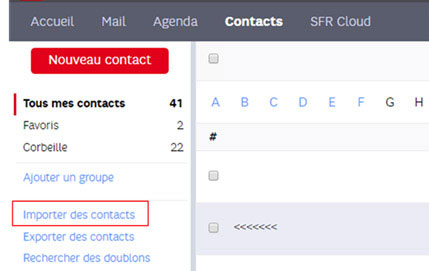 Importer les contacts des messageries à partir de SFR mail
