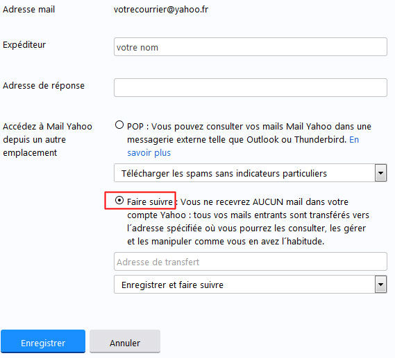 La redirection des messages Yahoo Mail