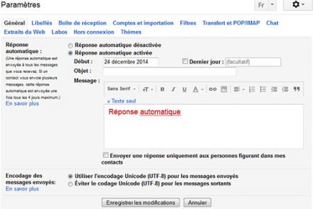 Configurer le réponse automatique sur Gmail