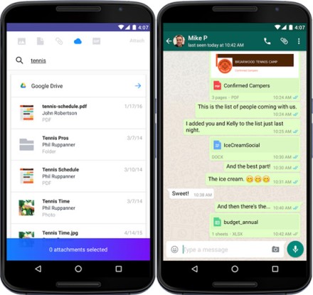 Google Drive avec Yahoo et WhatsApp