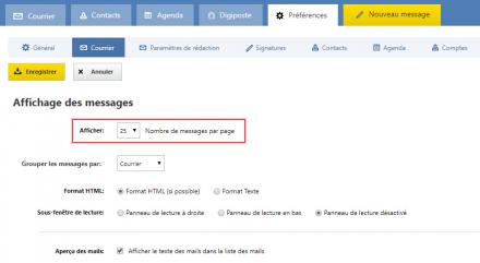 Mail Laposte : Modifier le nombre de messages à apparaître par page