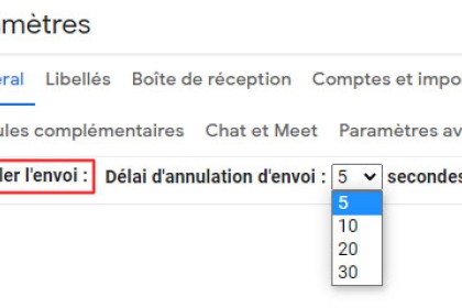 Comment paramétrer la durée d’annulation de l’envoi d’un mail ?