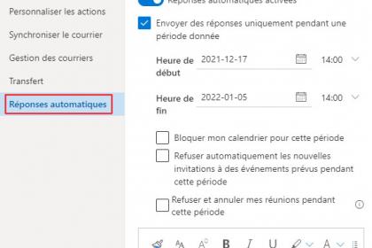 Comment notifier une réponse automatique d'absence dans la messagerie Outlook sur le web ?